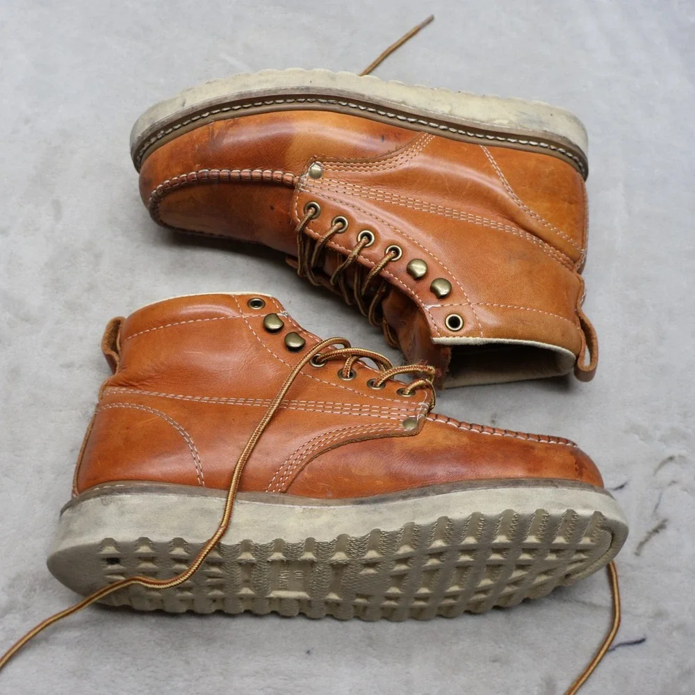 Golden Fox Mens 7 Work Boots Brown Leather Moc Steel Toe Lace-Up Rugged 6
